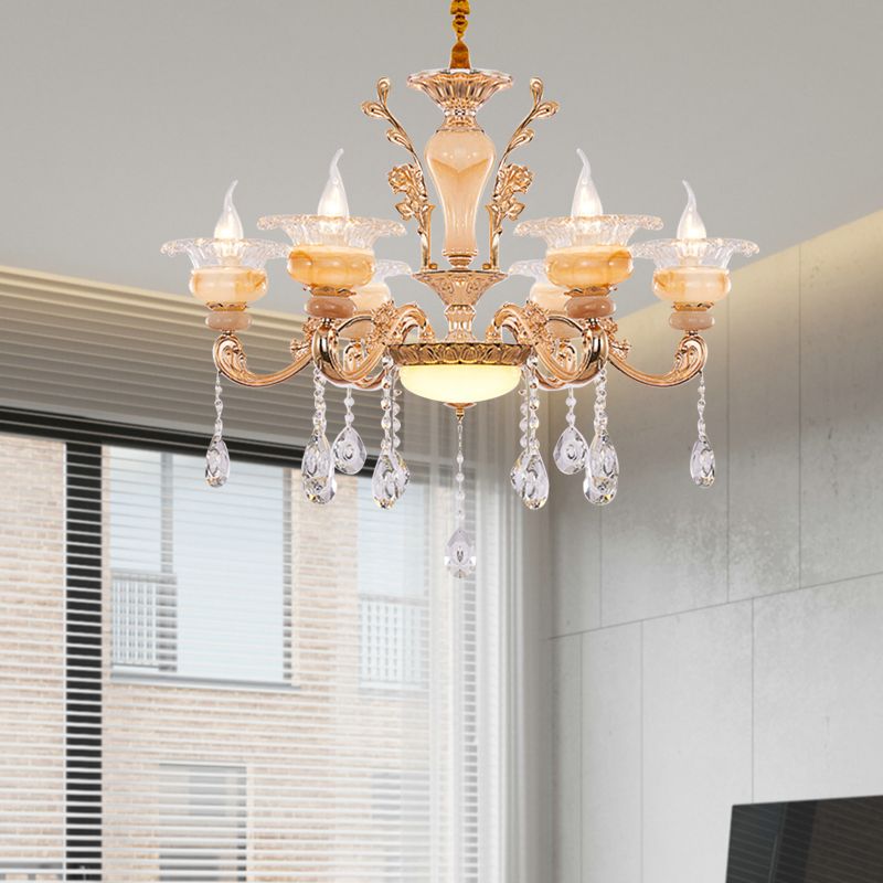 Gold Candelabra Pendant Chandelier Modern Crystal Drop 6/8/10 Lights Living Room Hanging Light