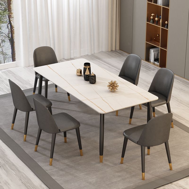 Mesa de comedor moderna de imitación de mármol con acabado mate, rectangular, 4 patas