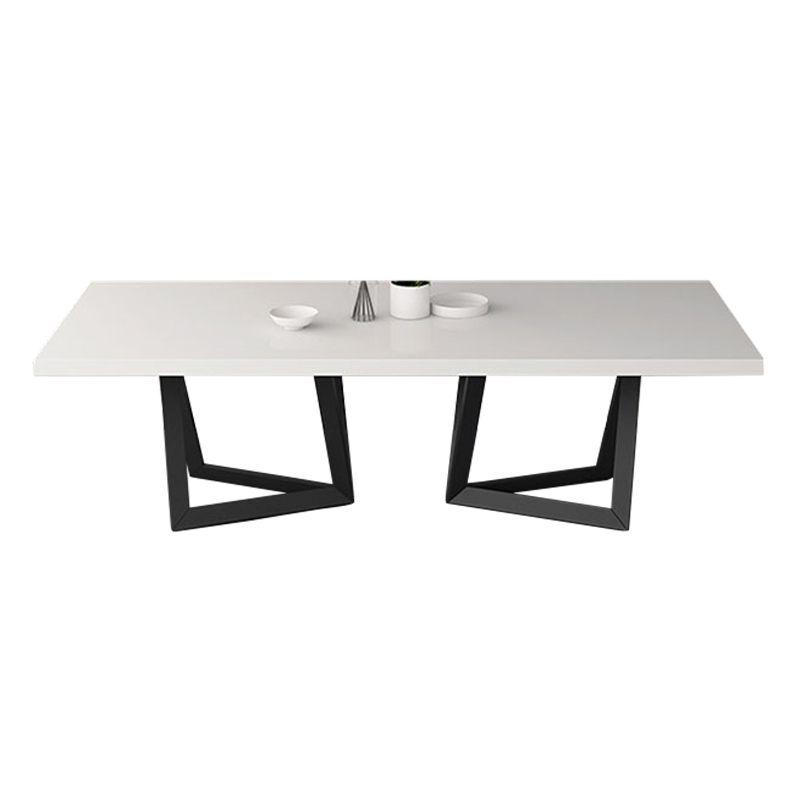 Mesa de comedor rectangular de estilo industrial, mesa fija con tapa blanca y madera maciza