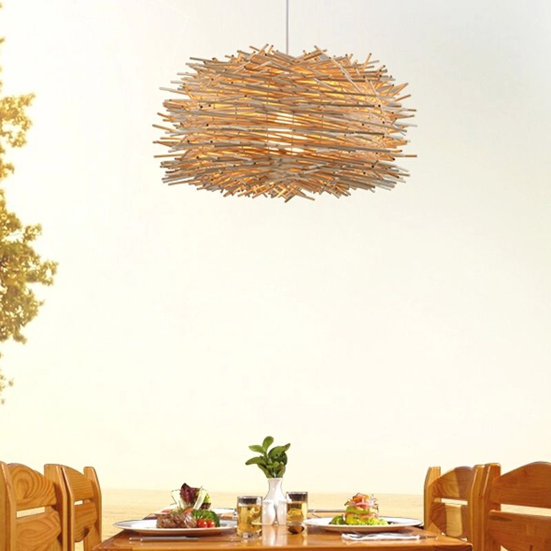 Nest Shaped Bamboo Pendant Light Fixture Asian 1 Head Suspension Light for Dining Room