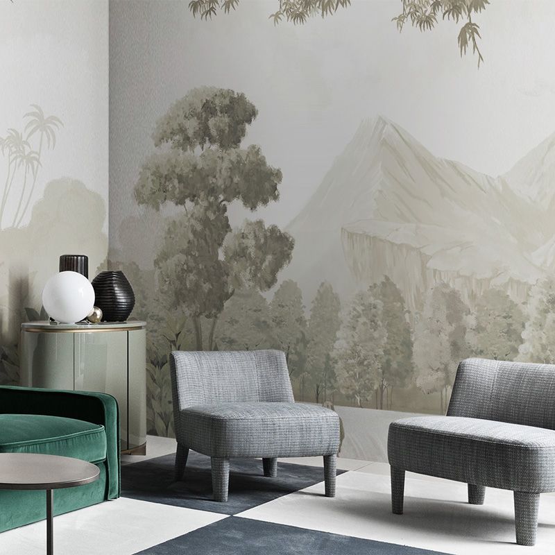 Unique Wall Mural in Industrial Grey with 3D Print Tree for Living Room, Non-Woven Fabric