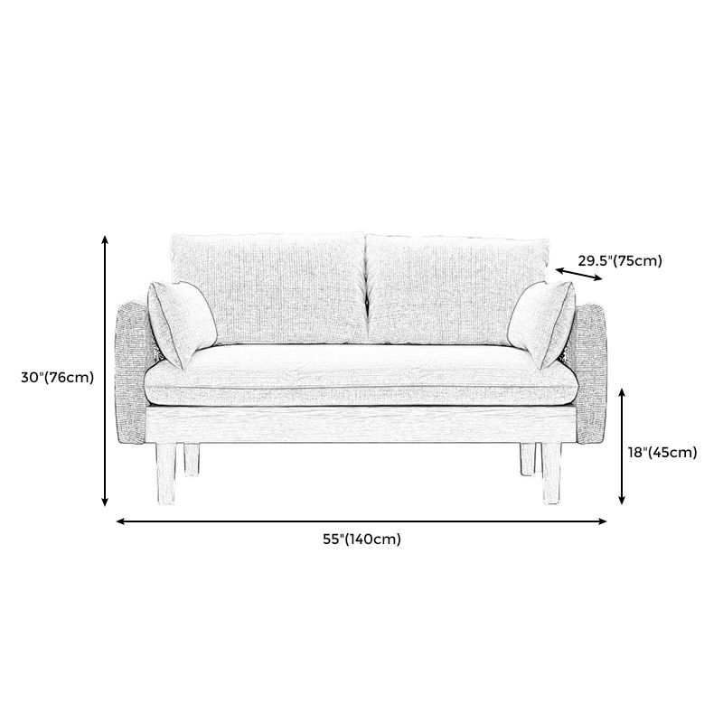 Stoff grau 3-Sitz-Quadratarmsofa Nordic mit 2 Kissen Liebeseat
