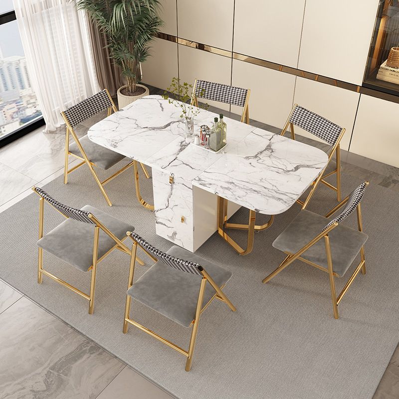 Modern Simple Dining Table Collapsible Dinner Table with Metal Base for Dining Room