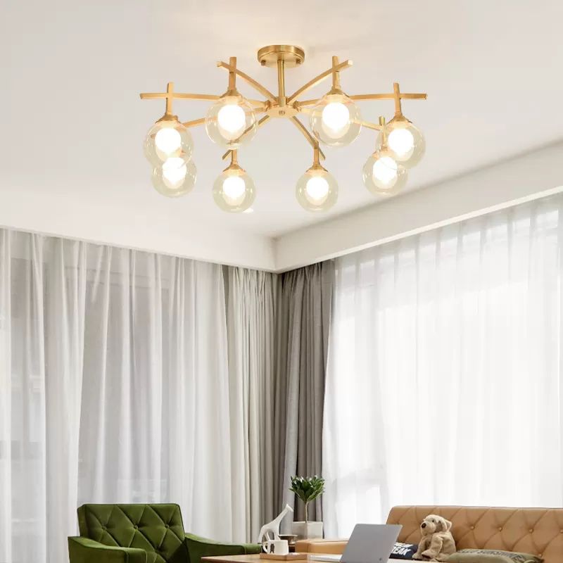 Nordic Messing Deckenleuchte Glasschatten Multi -Licht -Flush -Licht für Wohnzimmer