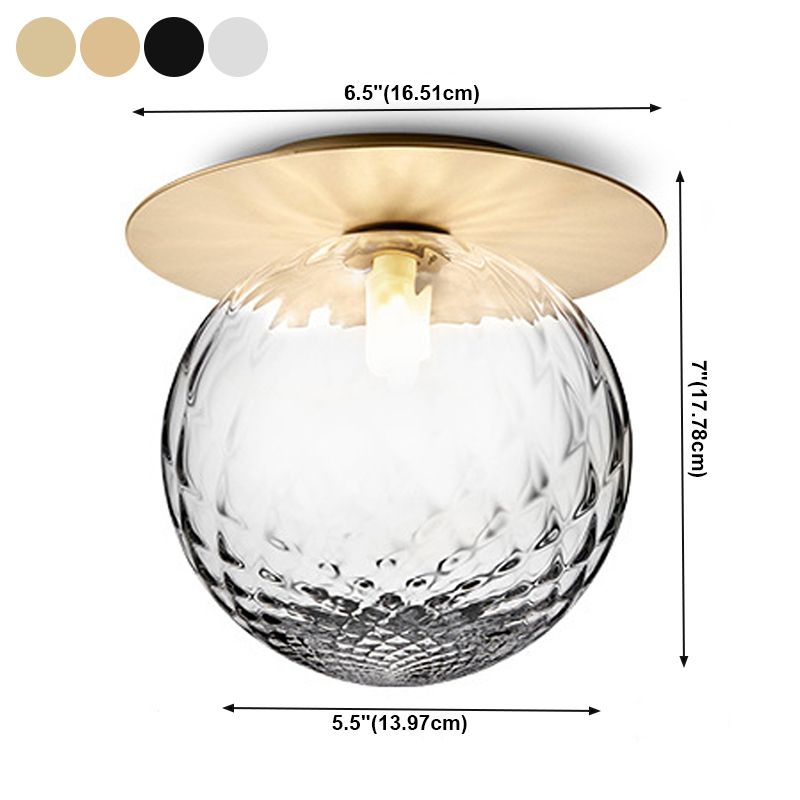 Ball Shape Ceiling Lamp Modern Iron 1 lIght Flush Mount with Glass Lampshade for Aisle