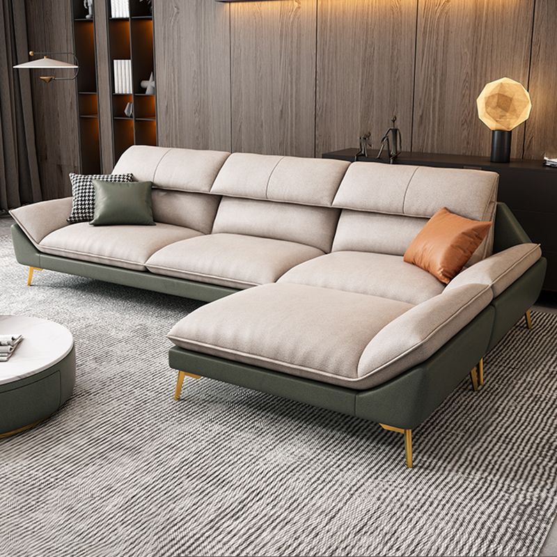 Flared Arm Faux Leather Furniture Sectionals in Green and White