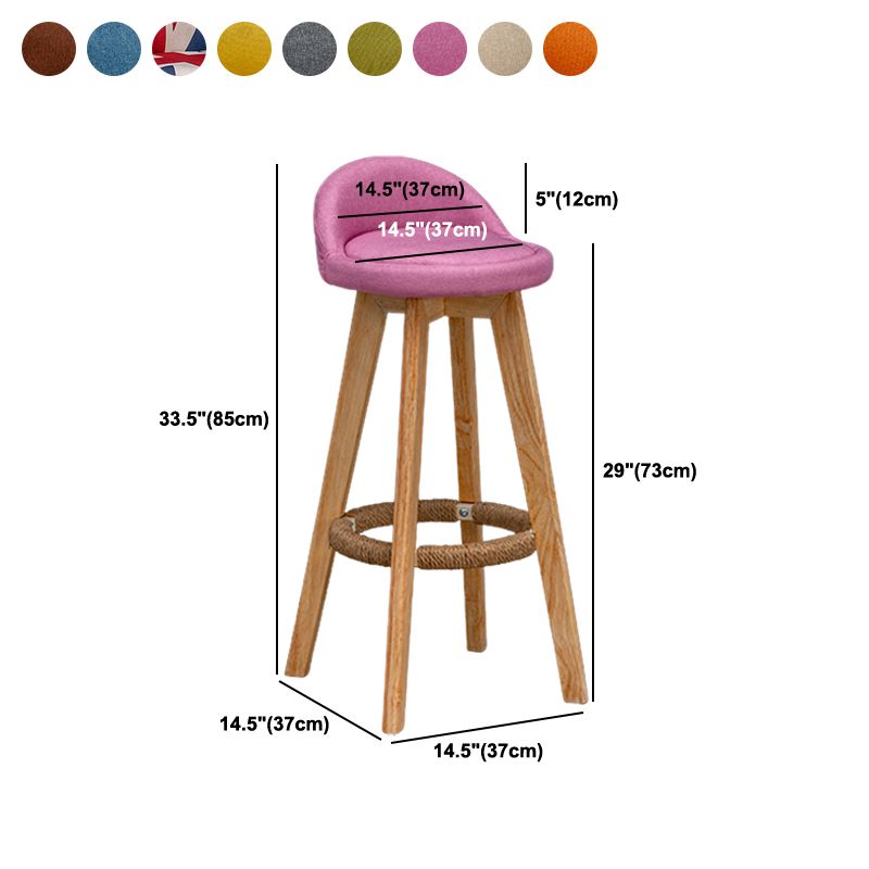 Scandinavian Wood Barstool Low Back Fabric Upholstered Counter Stool in Matte Finish