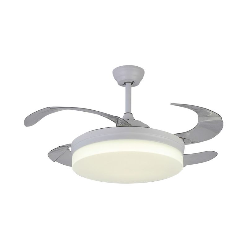 42 "brede minimalisme ronde hangerse ventilatorverlichting LED Acryl semi -spoelmontage in wit met 4 messen, externe/wandregeling/afstandsbediening en wandregeling