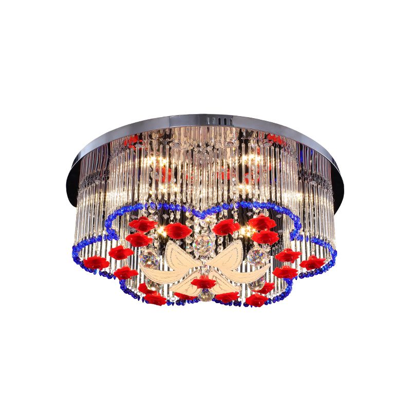 Crystal Prism Massimale Light con Flower Design LED Modernst Flush Massimale Light in blu e rosso, 19,5 "/23.5" Larghezza