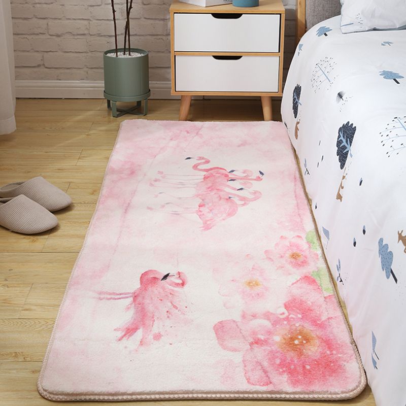 Contemporary Flamingos Print Carpet Polyester Area Rug Non-Slip Backing Indoor Carpet for Bedroom