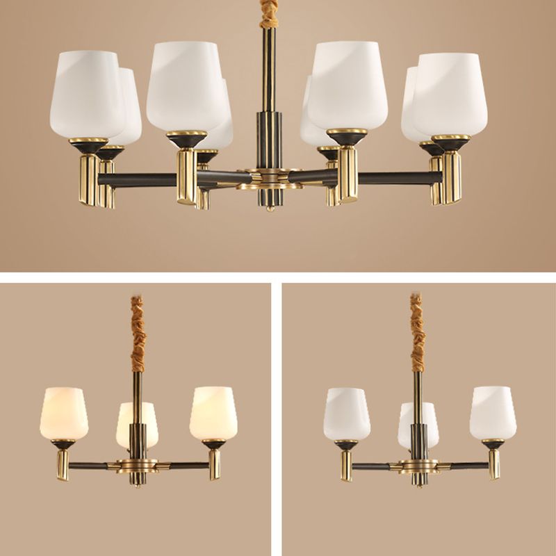 Cup Chandelier Light Fixture Traditional White Glass Pendant Lighting for Restaurant