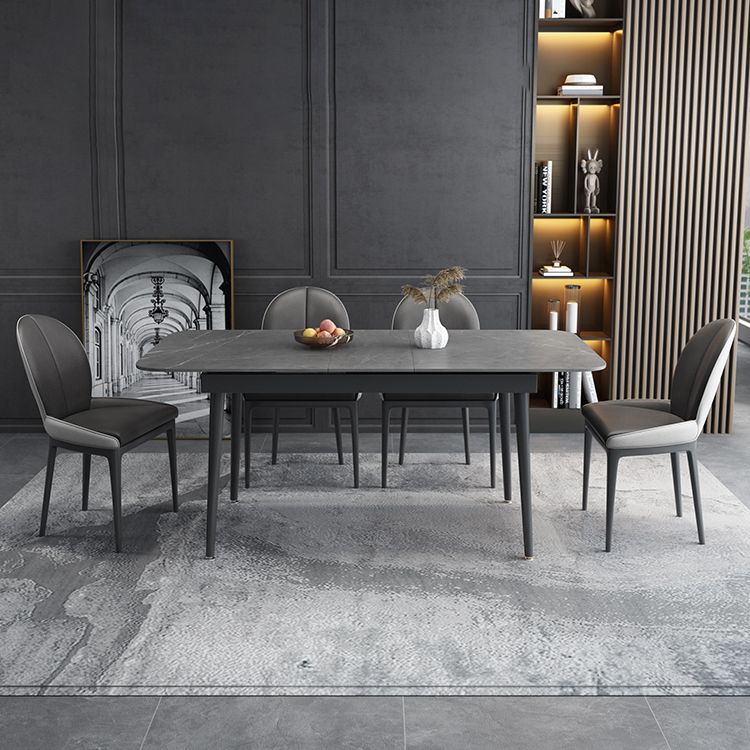 Modern Style Sintered Stone Dining Table Set Extendable Rectangular Dining Table with Trestle Base
