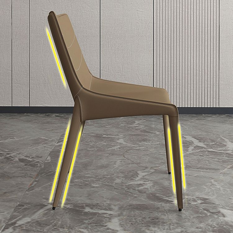 Minimalist Style Leather Dining Arm Chairs Solid Back Dining Side Chair (Set of 2)