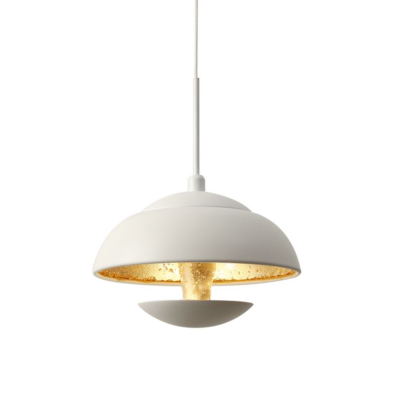 Nordic Bowled Iron Pendant Lamp LED Hanging Light Fixture in Black/White and Gold Inner over Table