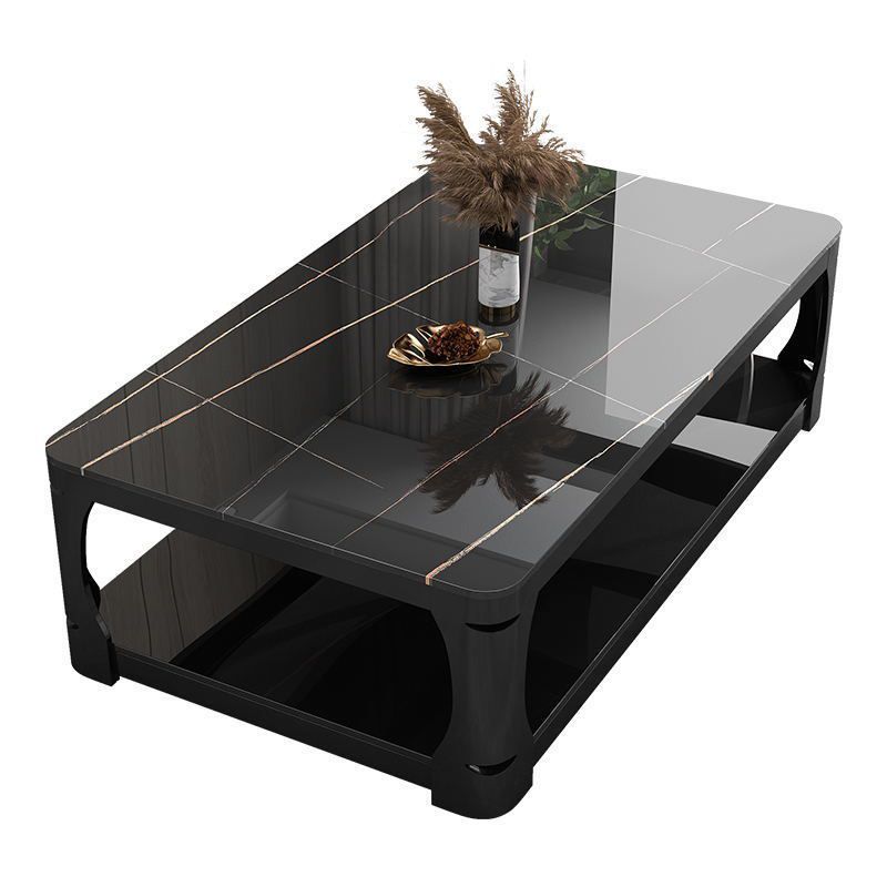 Glass Open Shelf Cocktail Table Minimalist Rectangle Coffee Table