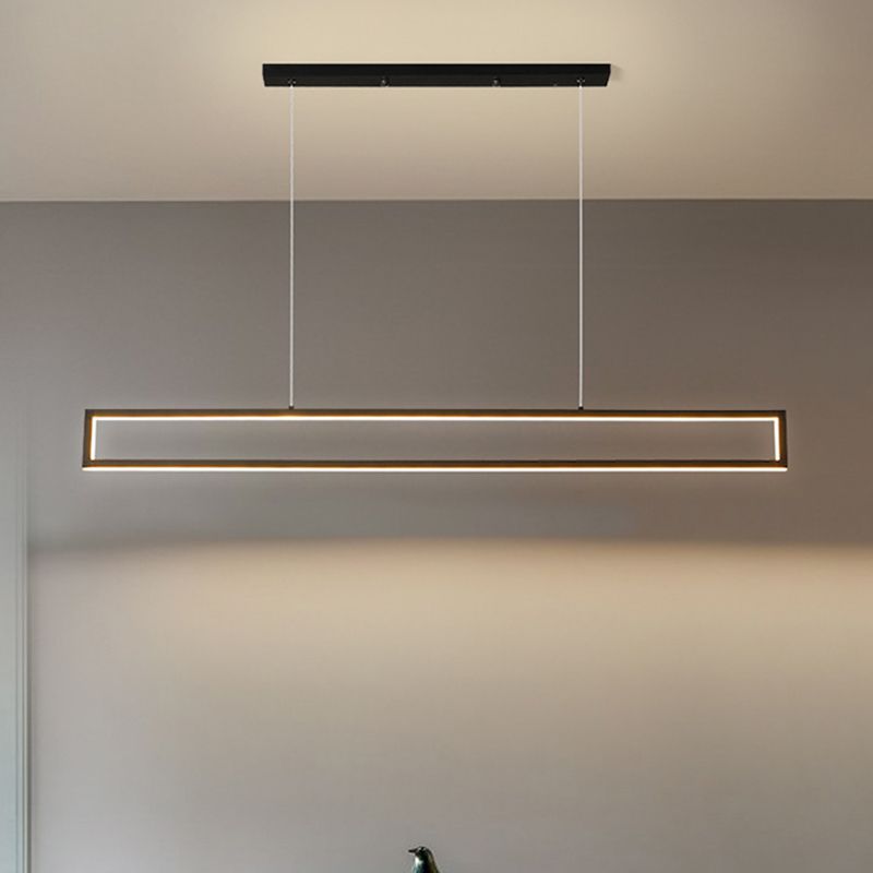 Oversized Rectangular LED Island Pendant Simple Aluminum Black Ceiling Hanging Light in Warm/White/Natural Light