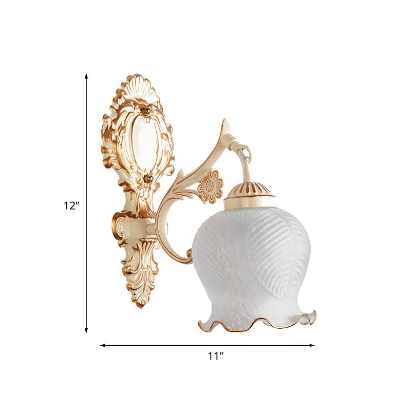 1/2-Bulb Flower Wall Light Fixture Traditional White Glass Wall Sconce Lighting for Living Room