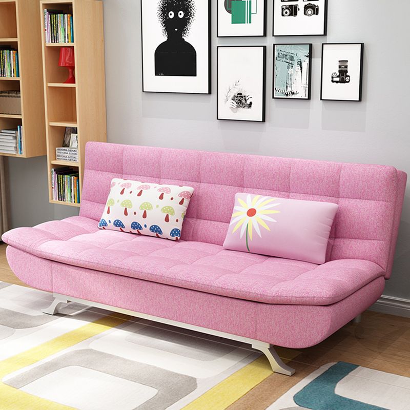 Cotton Blend and Faux Leather Contemporary Armless Biscuit Back Sofa Bed