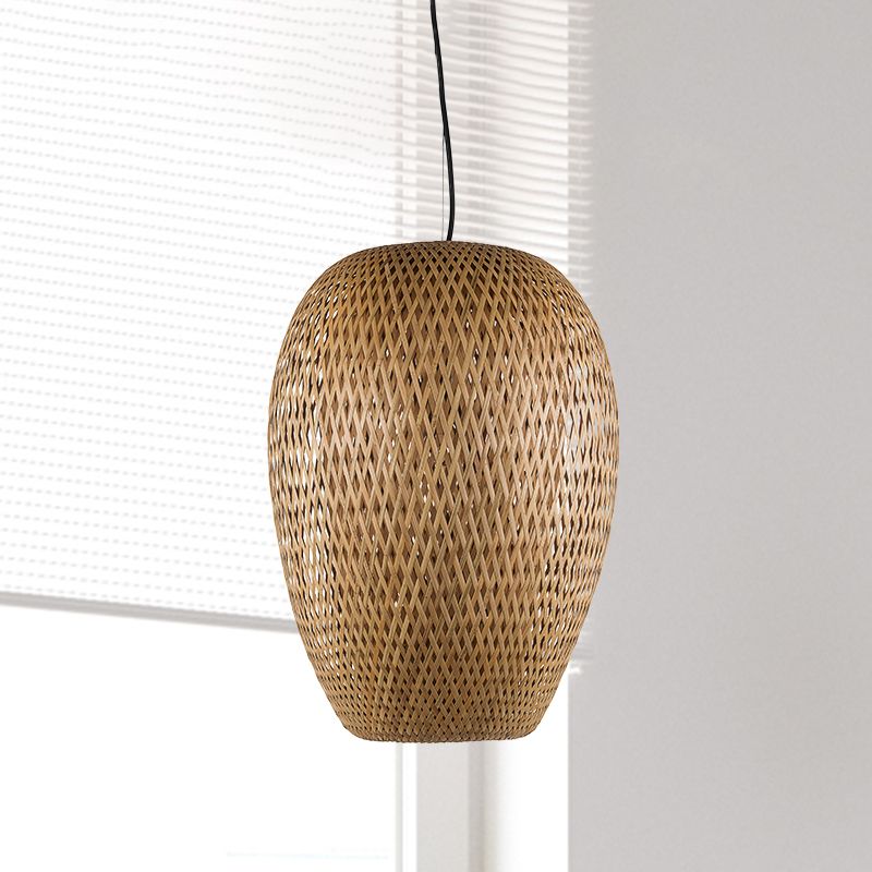 Japanese Hand Twisted Hanging Light Bamboo 1 Head Suspended Lighting Fixture in Brown