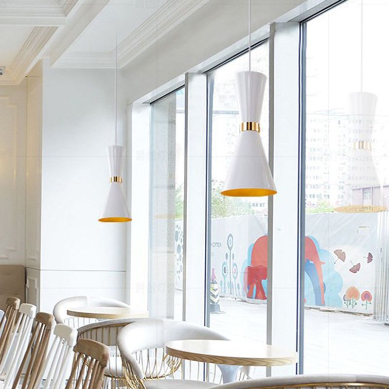 Contemporary Tapered Pendant Lighting Metal 1 Bulb Ceiling Suspension Lamp in Black/White