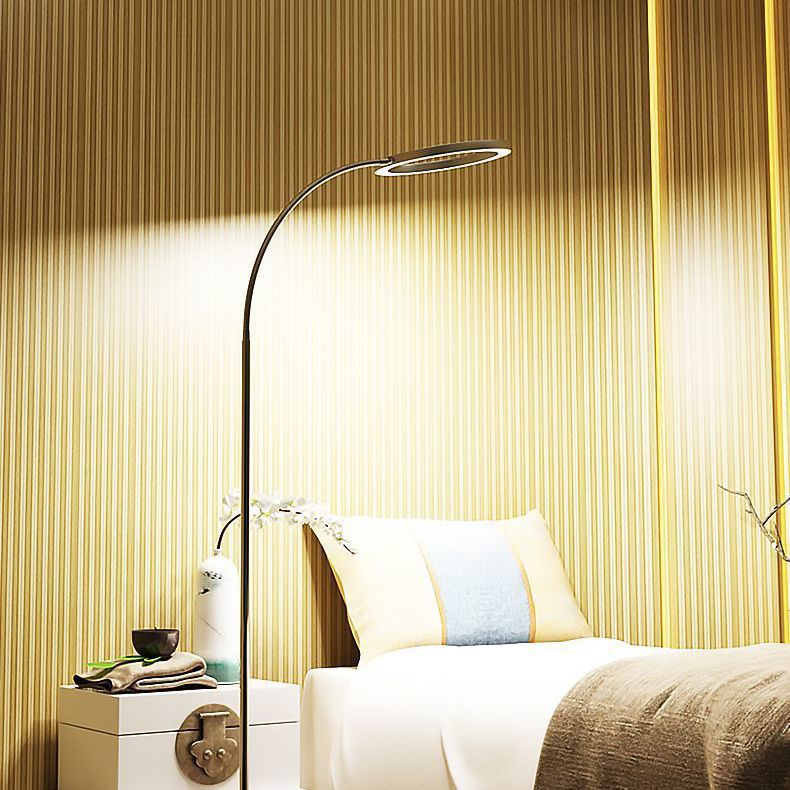 Aluminum O-shaped LED Floor Light Simple Silver Gooseneck Standing Light