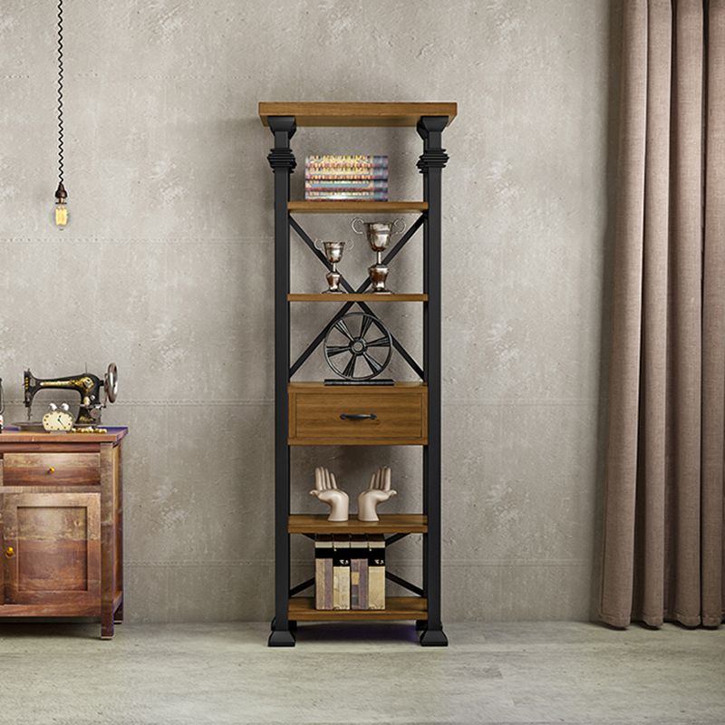 Open Back Standard Bookcase Industrial Wooden Bookshelf with Drawers