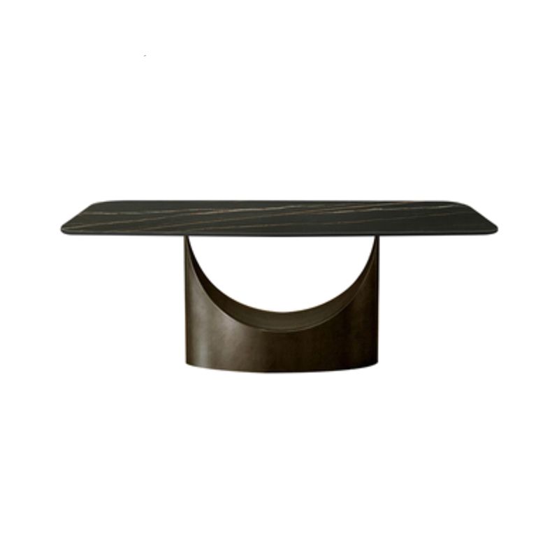 Metal Traditional Luxury Rectangle Dining Table Black Sintered Stone Indoor Table with Pedestal