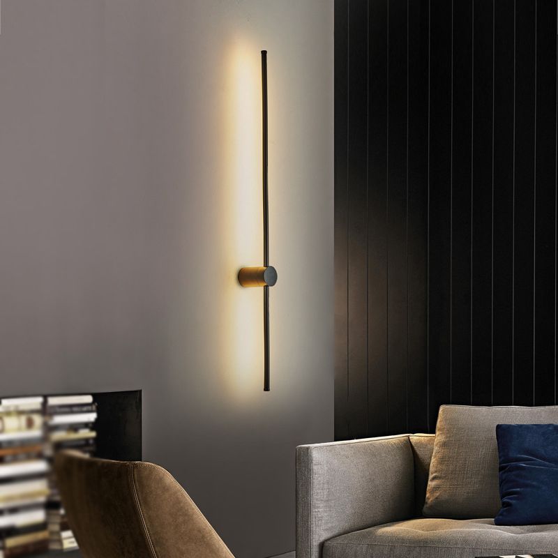Modern Metal Wall Sconce Linear Shape Vanity Lamp with Acrylic Shade in Black for Bathroom