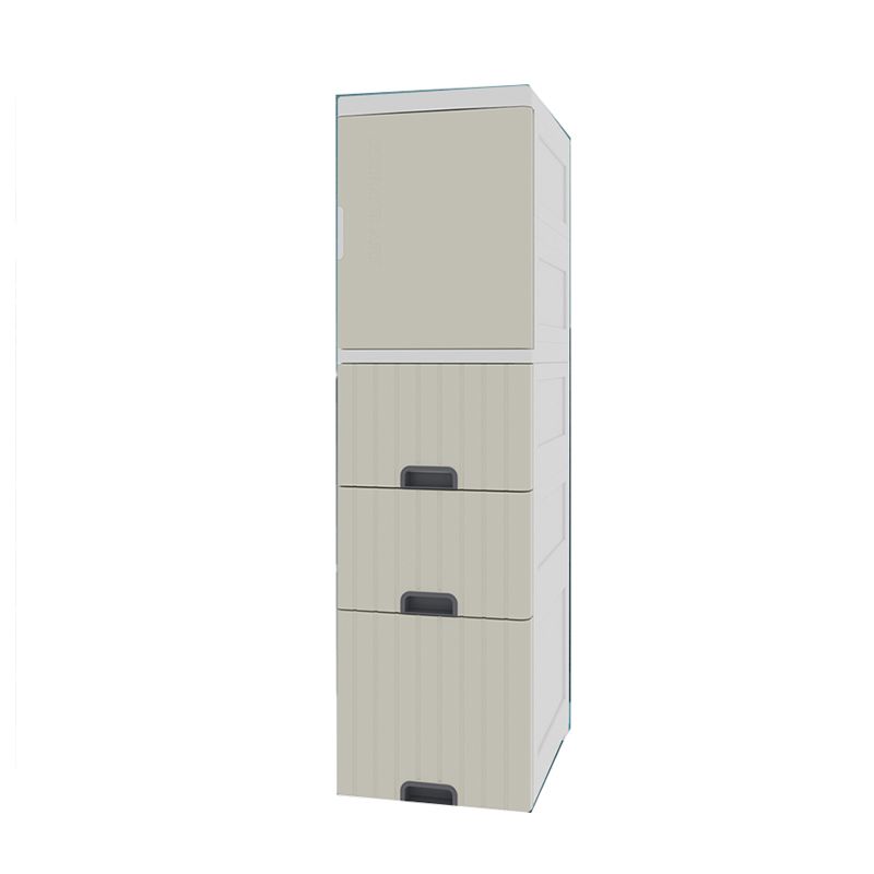 1/2- Door Nightstand in White/Grey/Beige 11.81" W x 15.75" D Bedside Cabinet with Casters