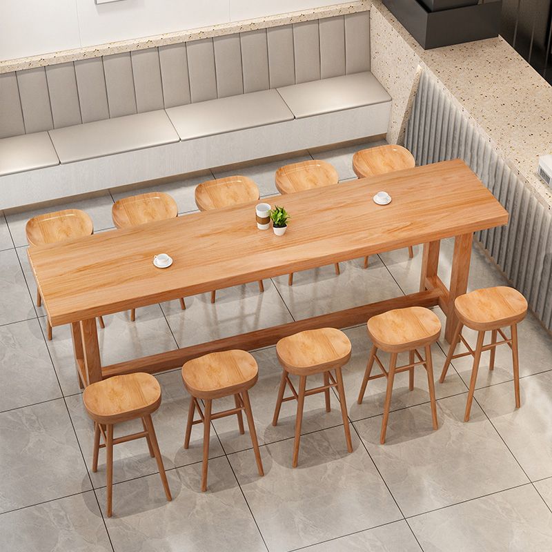 Modern Bar Dining Table Indoor Rectangle Wood Bar Table Trestle Base in Light Brown
