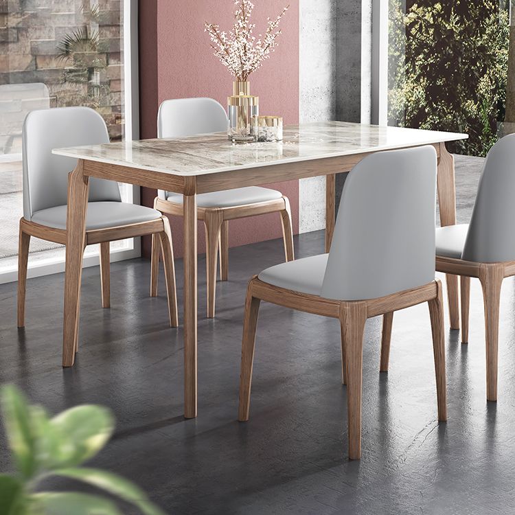 Rectangle Mid-Century Modern Dining Table Sintered Stone Table with 4 Solid Wood Legs
