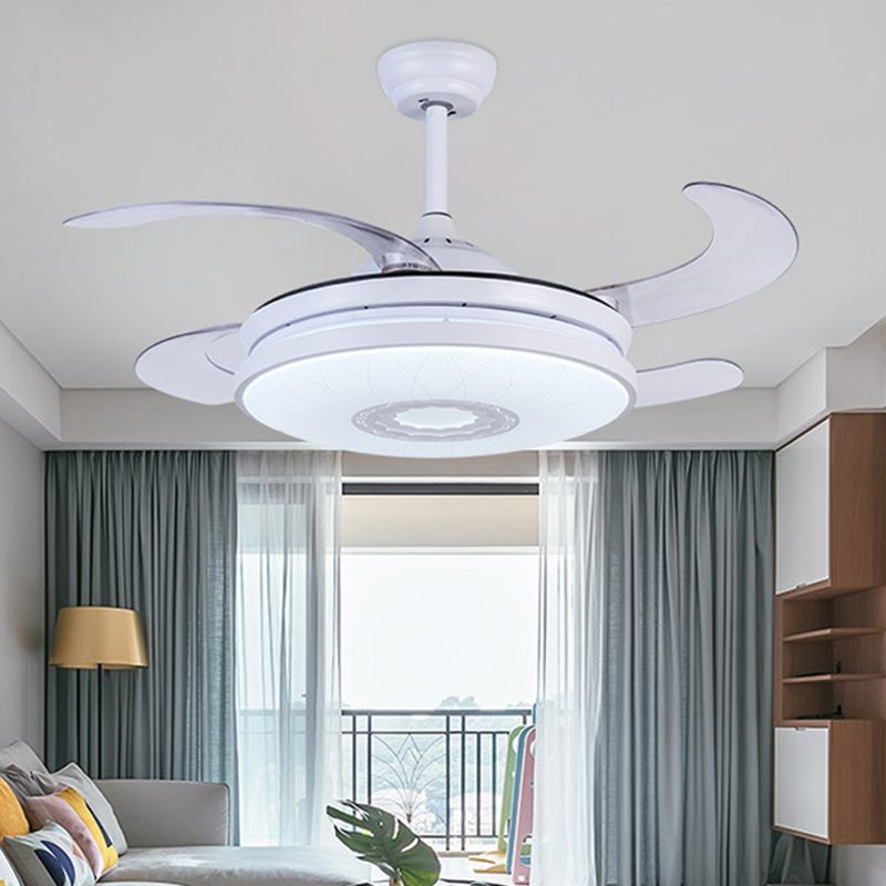 Éclair de ventilateur de plafond en acrylique à LED 36 "LEDTHE MODERNIST MODERNISTRE COURT COURT SEMI FUX LIGHT DIMPRICAL AVEC 4 lames, télécommande / mur / télécommande et Contrôle du mur