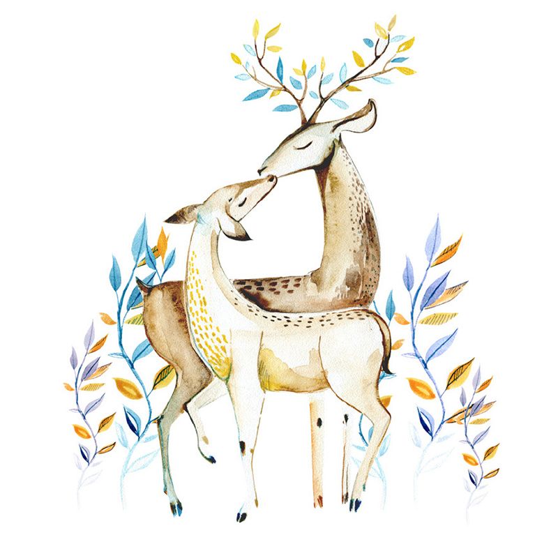 Tropical Deers Wall Paper Murals Modern Style Non-Woven Fabric Wall Covering in Brown