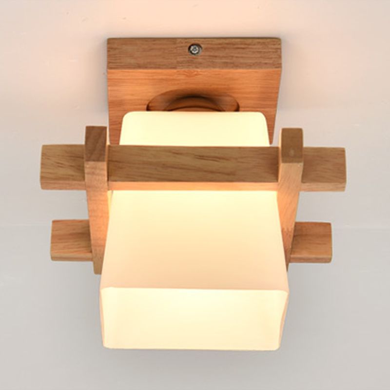Trapezoid Semi Flush Chandelier Contemporary Frosted Glass Ceiling Mount Light Fixture for Hallway
