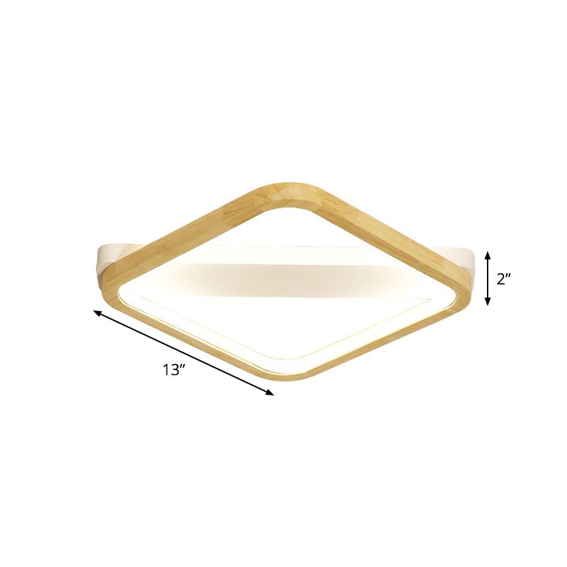 Rhombus Sleeping Room Ceiling Fixture Wood 13"/17"/21" Width LED Minimalism Flush Mount Light in Beige