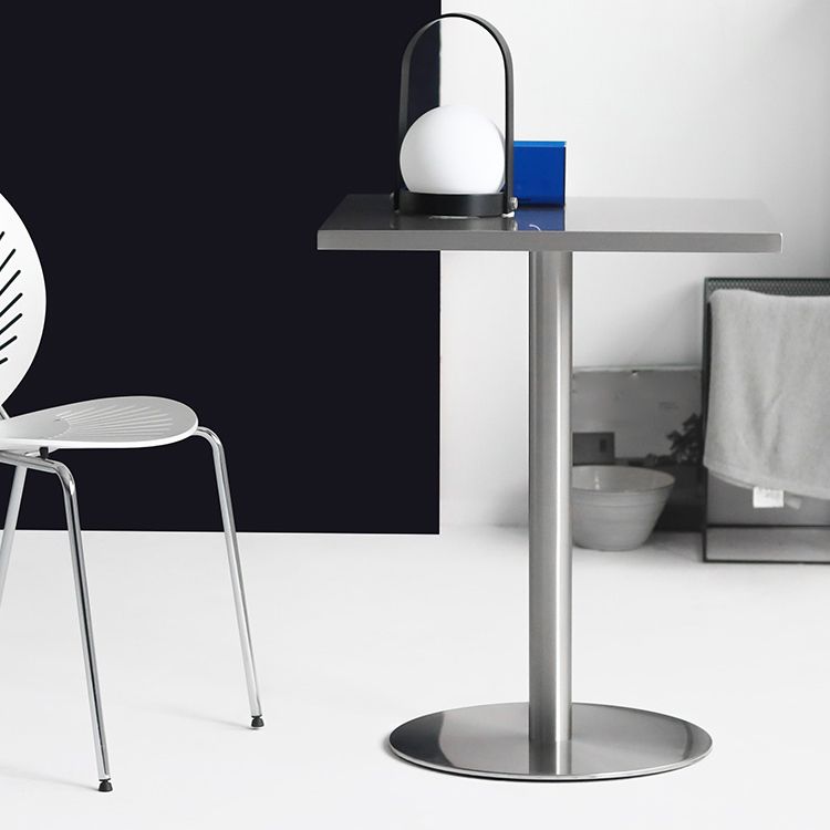 Metal Industrial Square Dining Table Stainless Steel Top Table with Pedestal