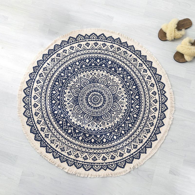 Couleur rond Décoration de maison mélangée tapis marocain de motif symétrique Tapis coton avec tapis à franges