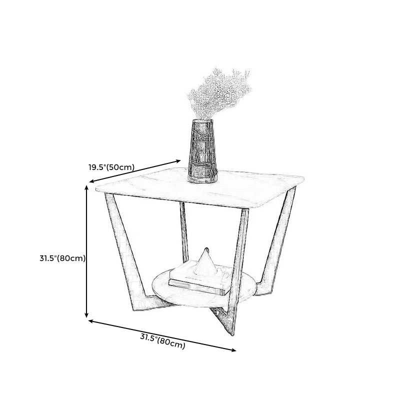 19.6" Tall Metal Cross Legs End Table Faux Marble Square Top Side Table with Shelf