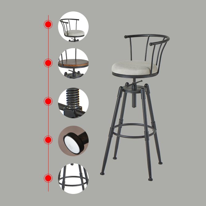 Industrial Backrest Metal Bar Stool Round Furniture in Matte Finish for Home