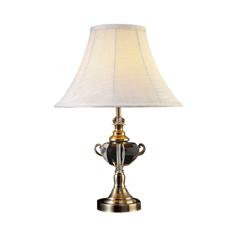 Tapered Fabric Nightstand Light Traditional 1 Light Bedroom Table Lamp in White with Crystal Deco