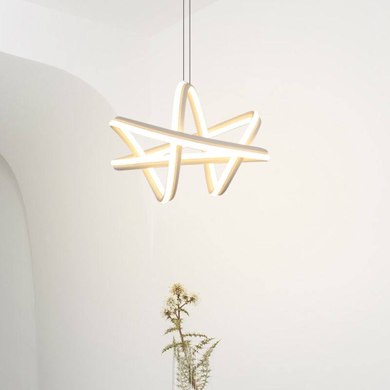 Wit Twisted Linear Hanging Lamp Kit Eenvoudig LED -metalen plafond kroonluchter in warm/wit licht