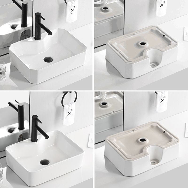 Contemporary Bathroom Sink Porcelain Solid Color Rectangular Vessel Bathroom Sink