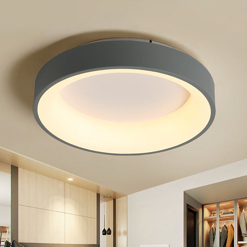 Round Flush Mount Recessed Lighting Simple Acrylic White/Grey 16/19.5 Inch W LED Ceiling Fixture with Hollow Design, Warm/White Light