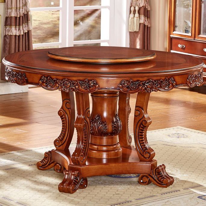Rubberwood Base Victorian Round Table Pedestal Base Table for Dining Room