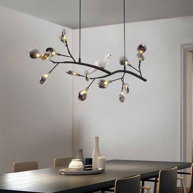 Branch Dining Room Island Pendant Light Acrylic LED Contemporary Hanging Lamp Kit with Bird Decoration