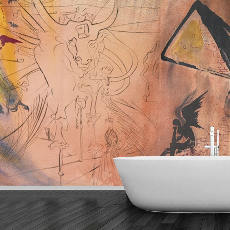 Surrealist Bull Sketch Wallpaper Mural Brown Indoor Wall Art, Customized Size Available