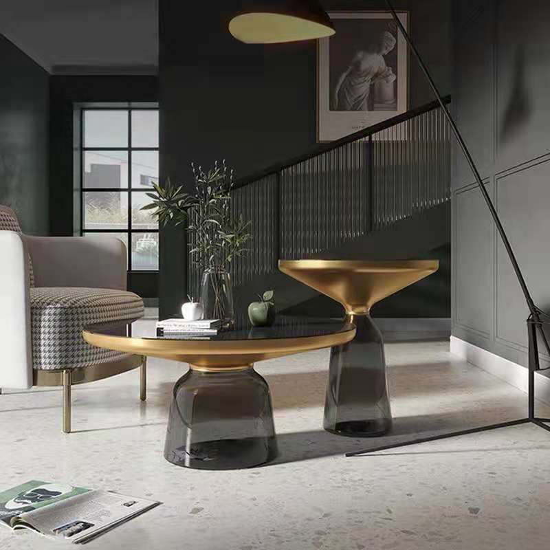 Contemporary Round Side Table Glass Pedestal Sofa End Table for Living Room