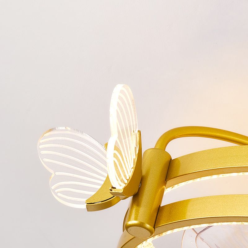 Macaron Circular Ceiling Fan Light Acrylic Bedroom Semi Flush Ceiling Light