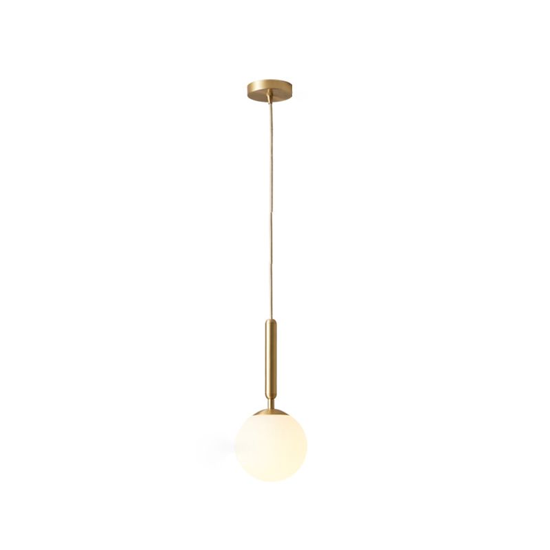 Modern Pendant Light Fixture White Glass 1-Light Dining Room Drop Light in Brass