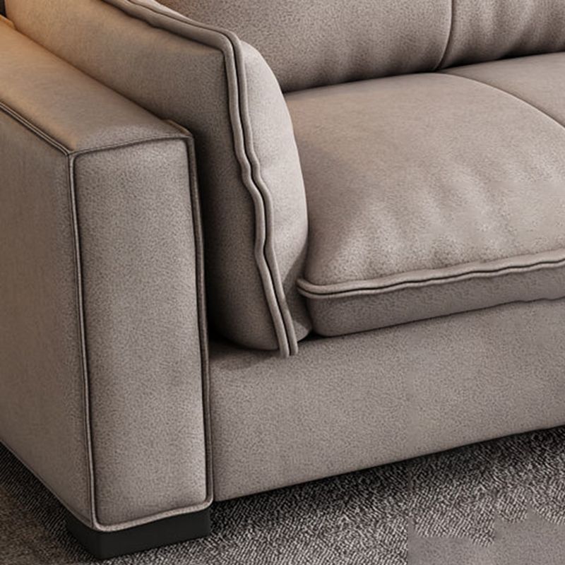 Faux Leather Contemporary Style Square Arm Sectional with Pillows